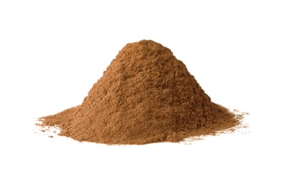 Pile of dry aromatic cinnamon powder isolated on white