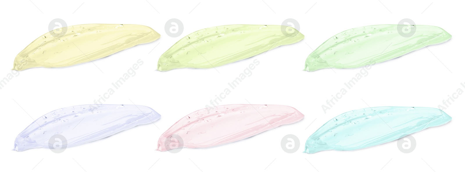 Image of Set with samples of cosmetic gels on white background