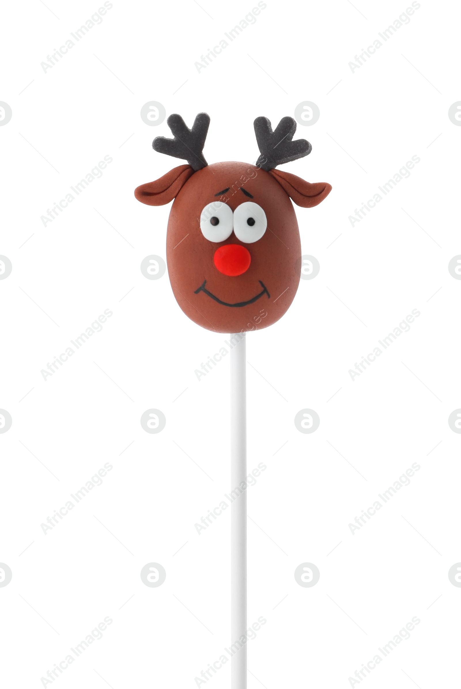 Photo of Delicious Christmas reindeer cake pop isolated on white