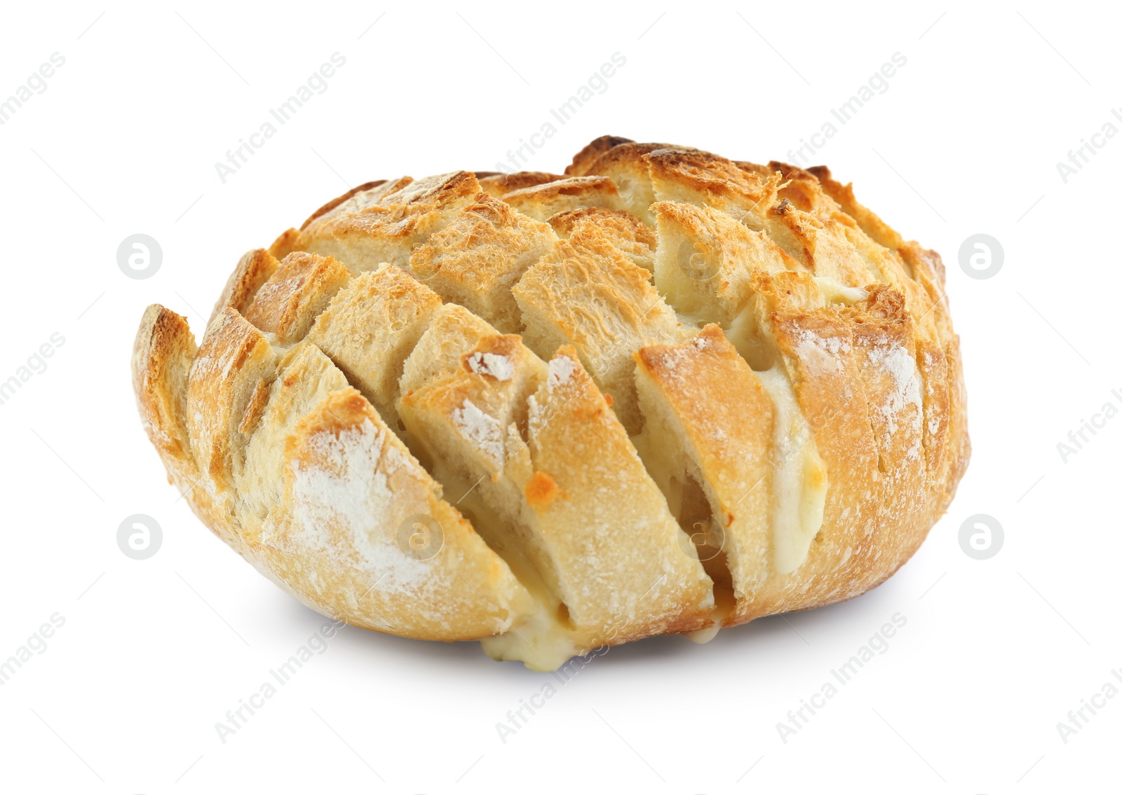 Photo of Delicious bread with tofu cheese isolated on white