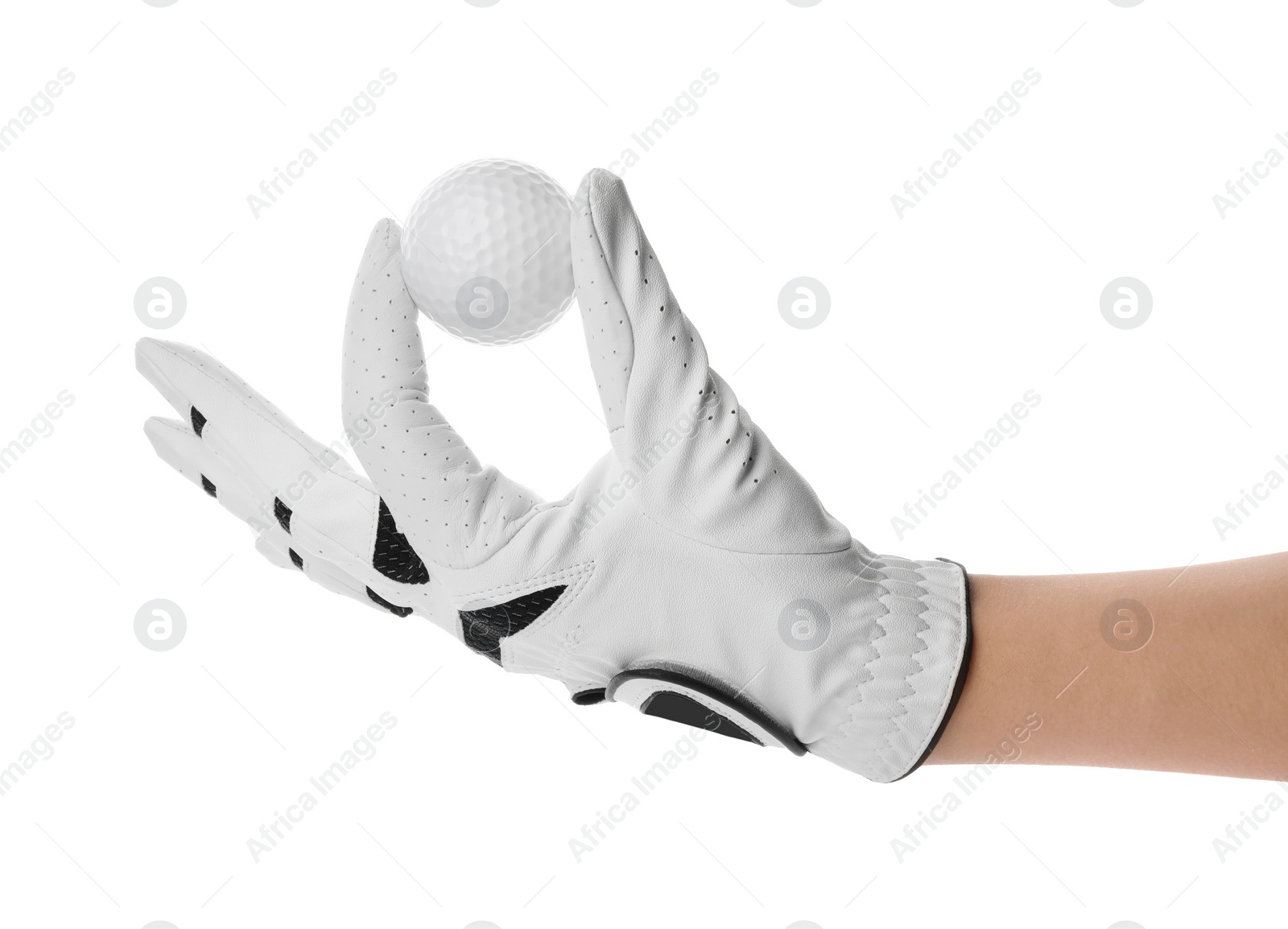 Photo of Player holding golf ball on white background, closeup