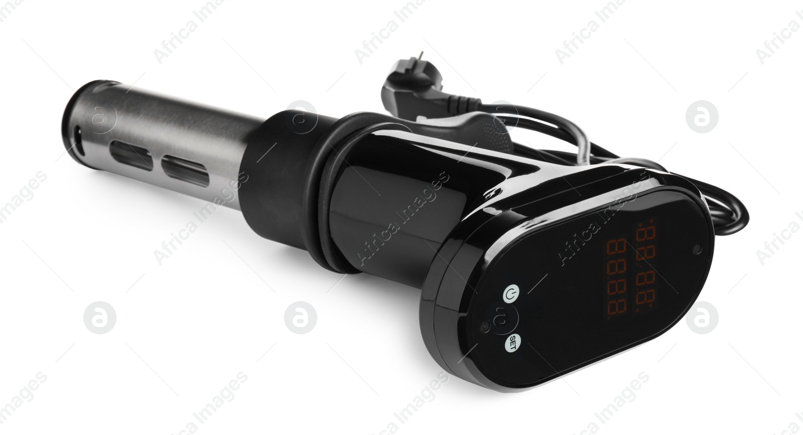 Photo of Thermal immersion circulator isolated on white. Sous vide cooker