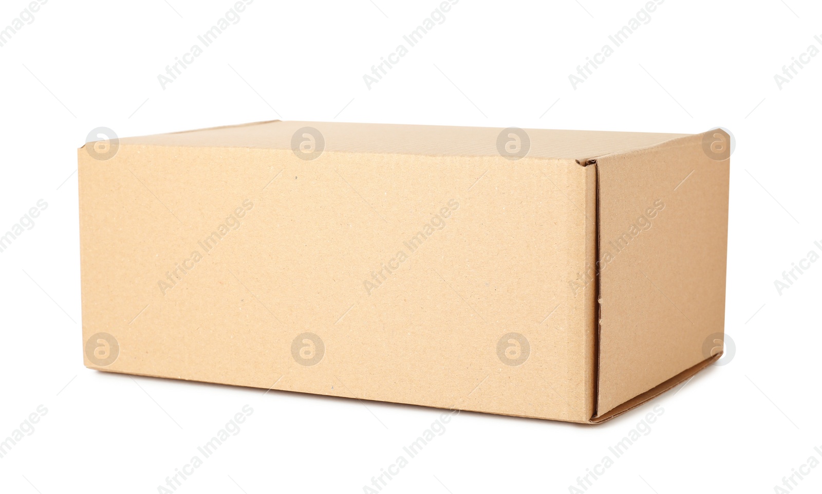 Photo of One closed cardboard box isolated on white