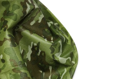 Camouflage fabric isolated on white, top view