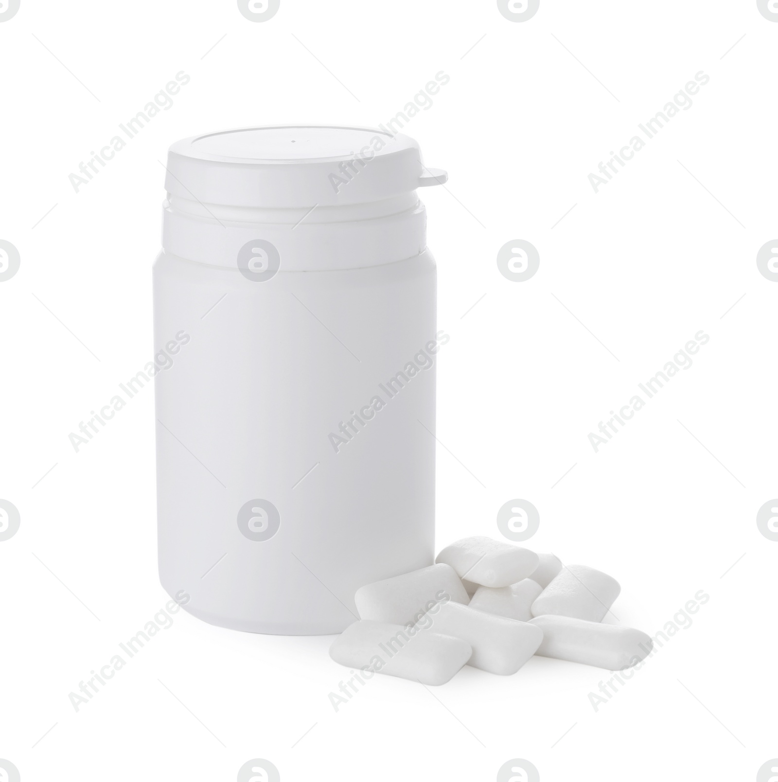 Photo of Jar with chewing gums on white background