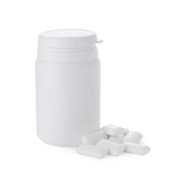 Photo of Jar with chewing gums on white background