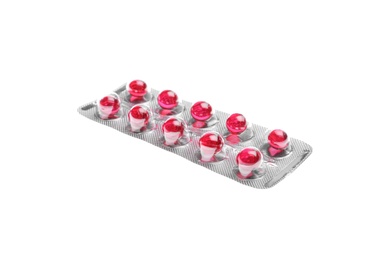 Photo of Pills in blister pack on white background