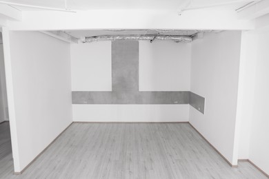 Photo of Empty office room with white walls and ventilation system. Interior design
