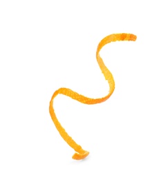 Photo of Fresh orange peel on white background, top view. Healthy fruit