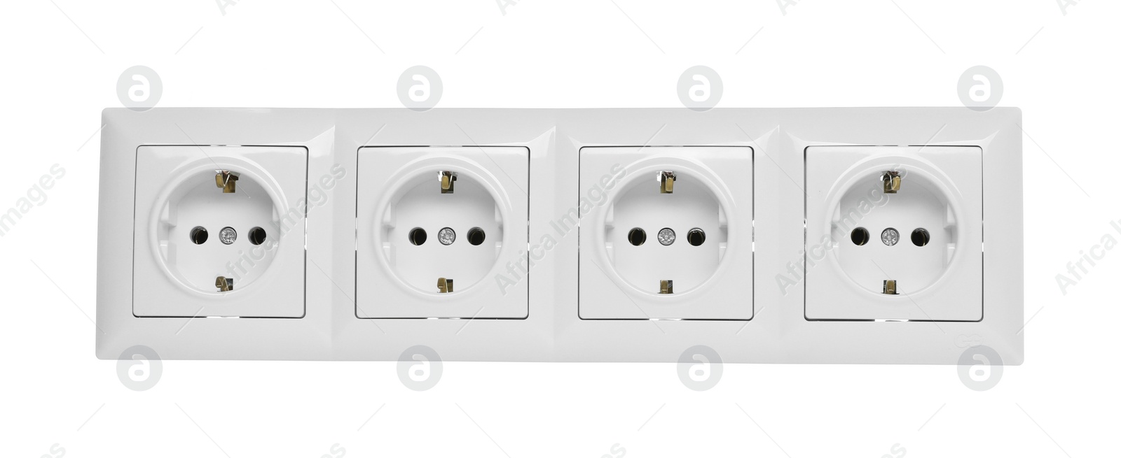 Photo of Plastic four plug power socket isolated on white