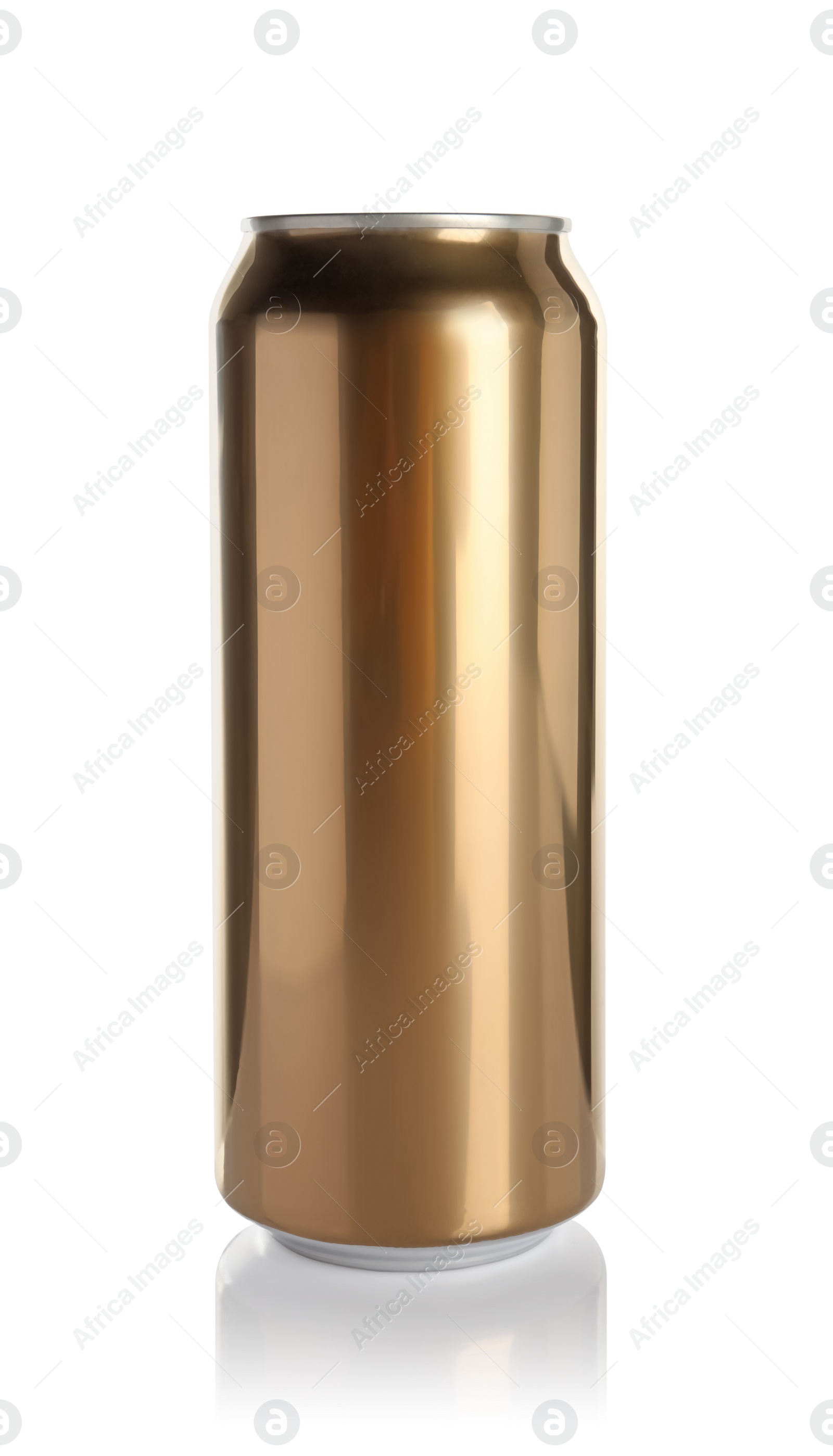 Photo of Golden aluminum can with drink isolated on white