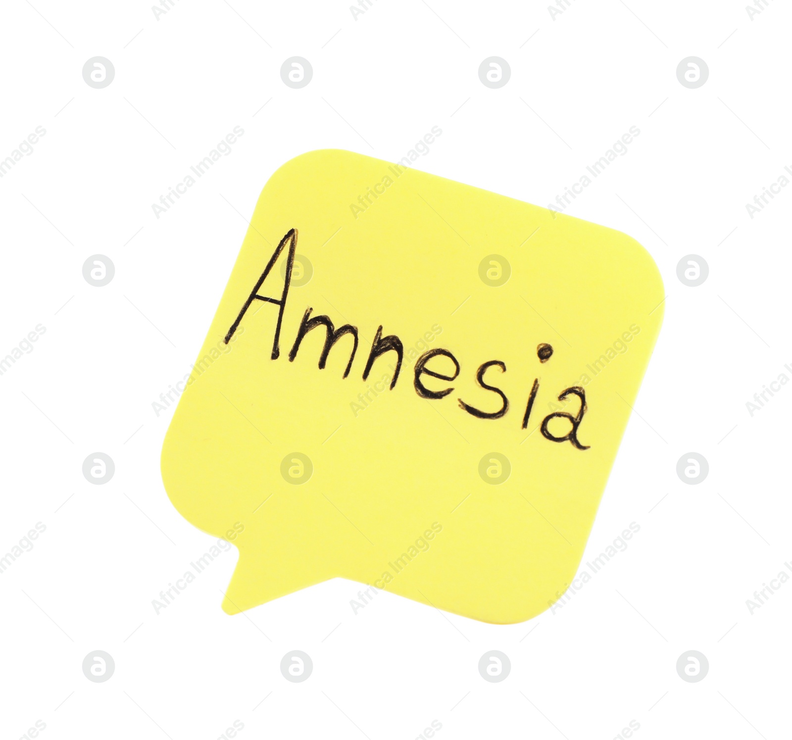 Photo of Yellow sticky note with word Amnesia on white background