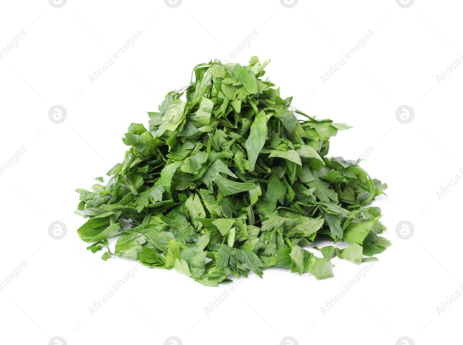Heap of chopped parsley leaves isolated on white Photo of Heap of chopped parsley leaves isolated on white