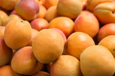 Delicious fresh ripe apricots as background, closeup