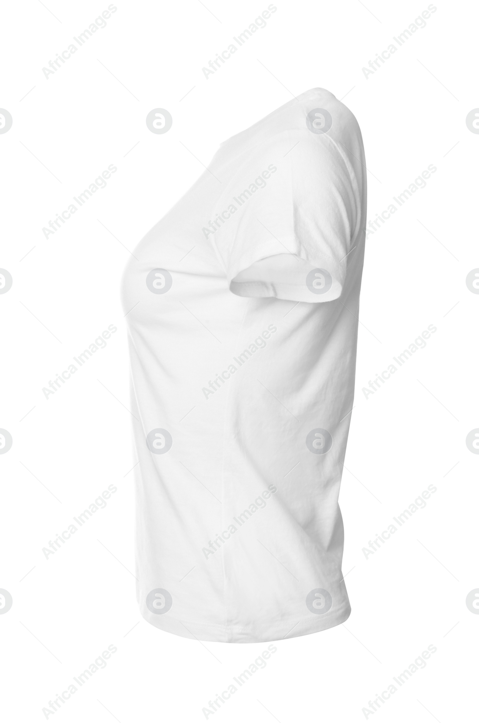 Photo of New stylish women's t-shirt isolated on white