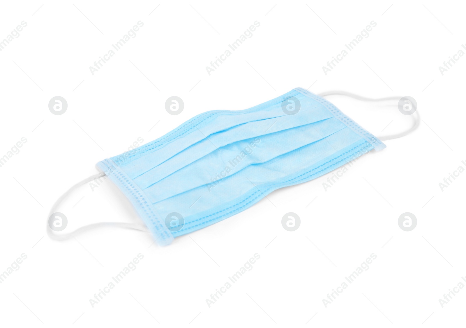 Photo of Blue medical face mask isolated on white