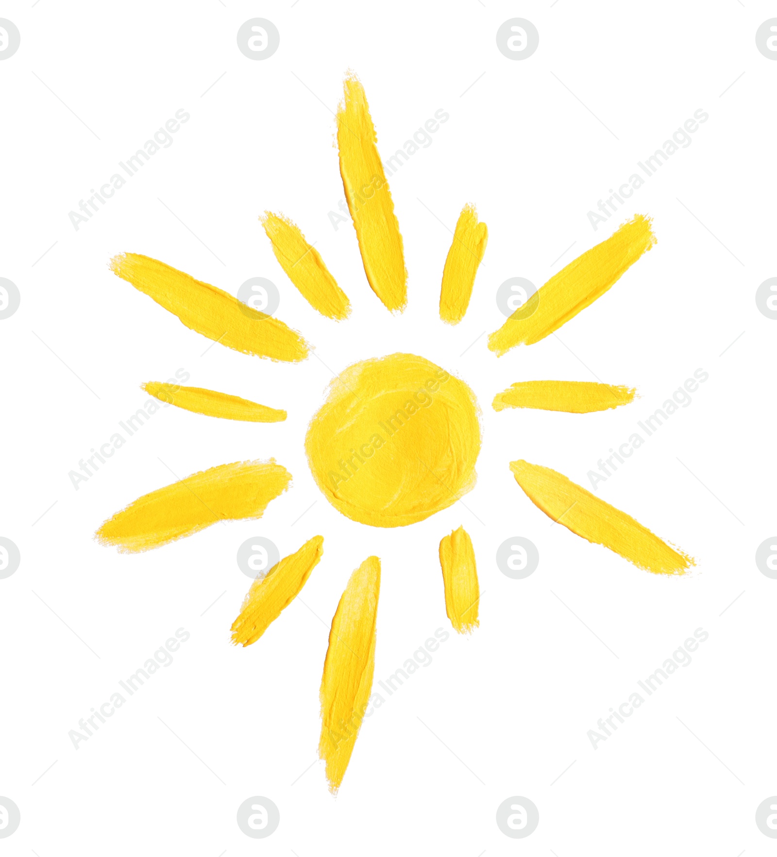 Photo of Child's painting of sun on white background