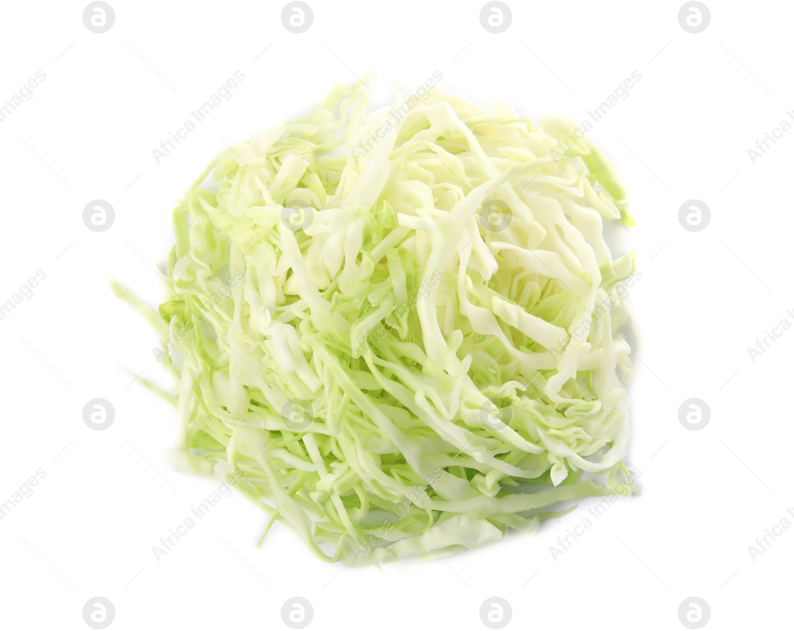 Photo of Chopped cabbage on white background. Healthy food