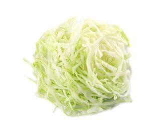 Photo of Chopped cabbage on white background. Healthy food