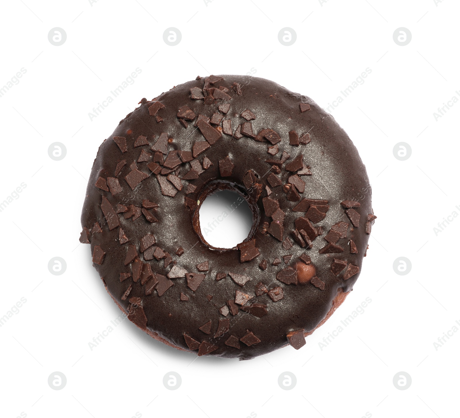 Photo of Sweet delicious glazed donut on white background, top view