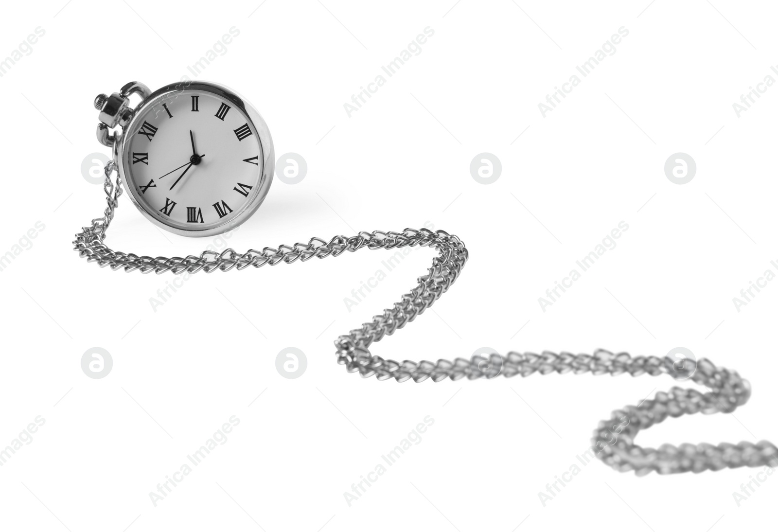 Photo of One silver pocket clock isolated on white