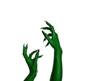 Image of Creepy monster. Green hands with claws isolated on white