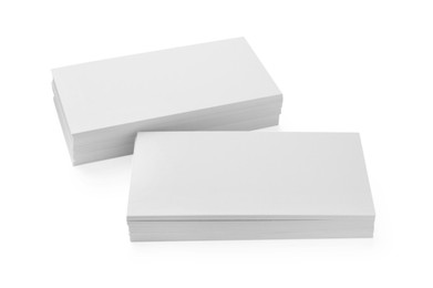 Photo of Blank business cards isolated on white. Mockup for design