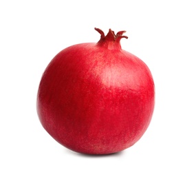 Photo of Ripe red pomegranate fruit on white background