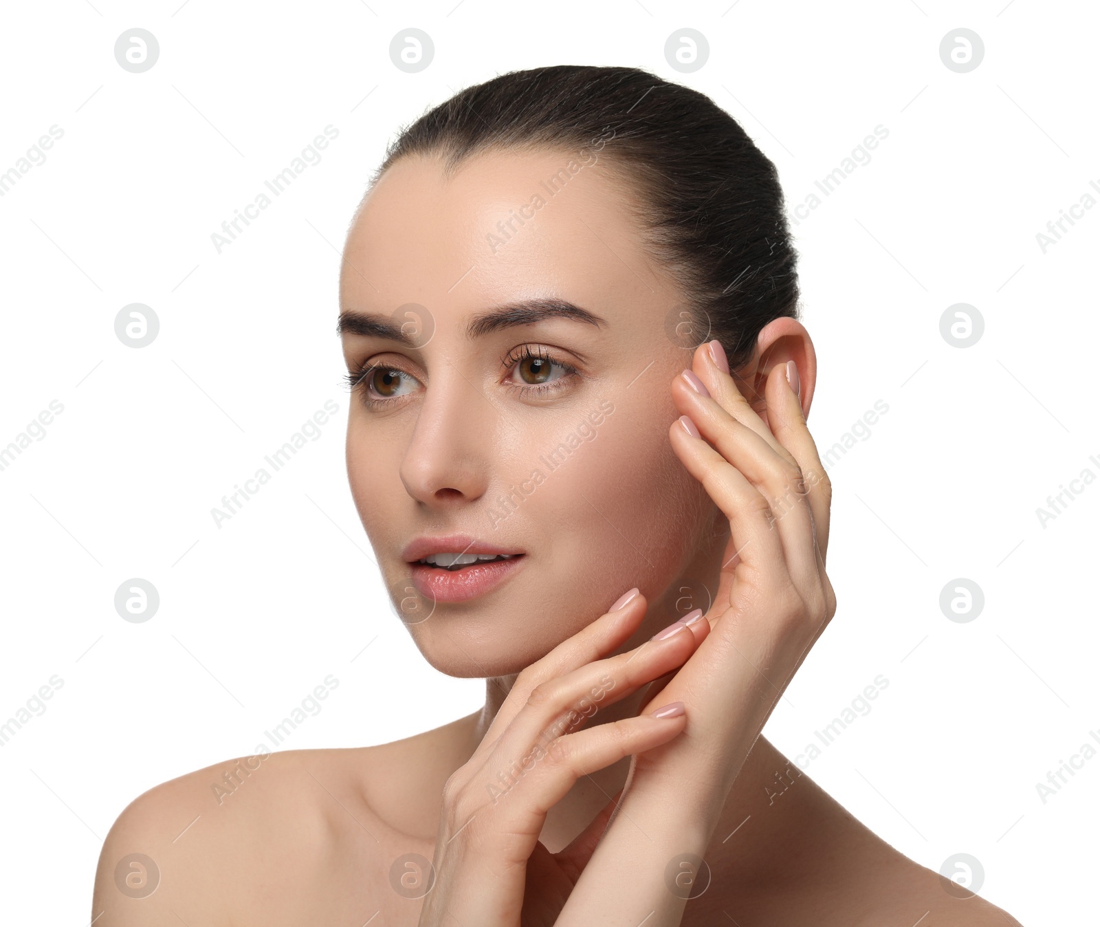 Photo of Portrait of beautiful young woman on white background