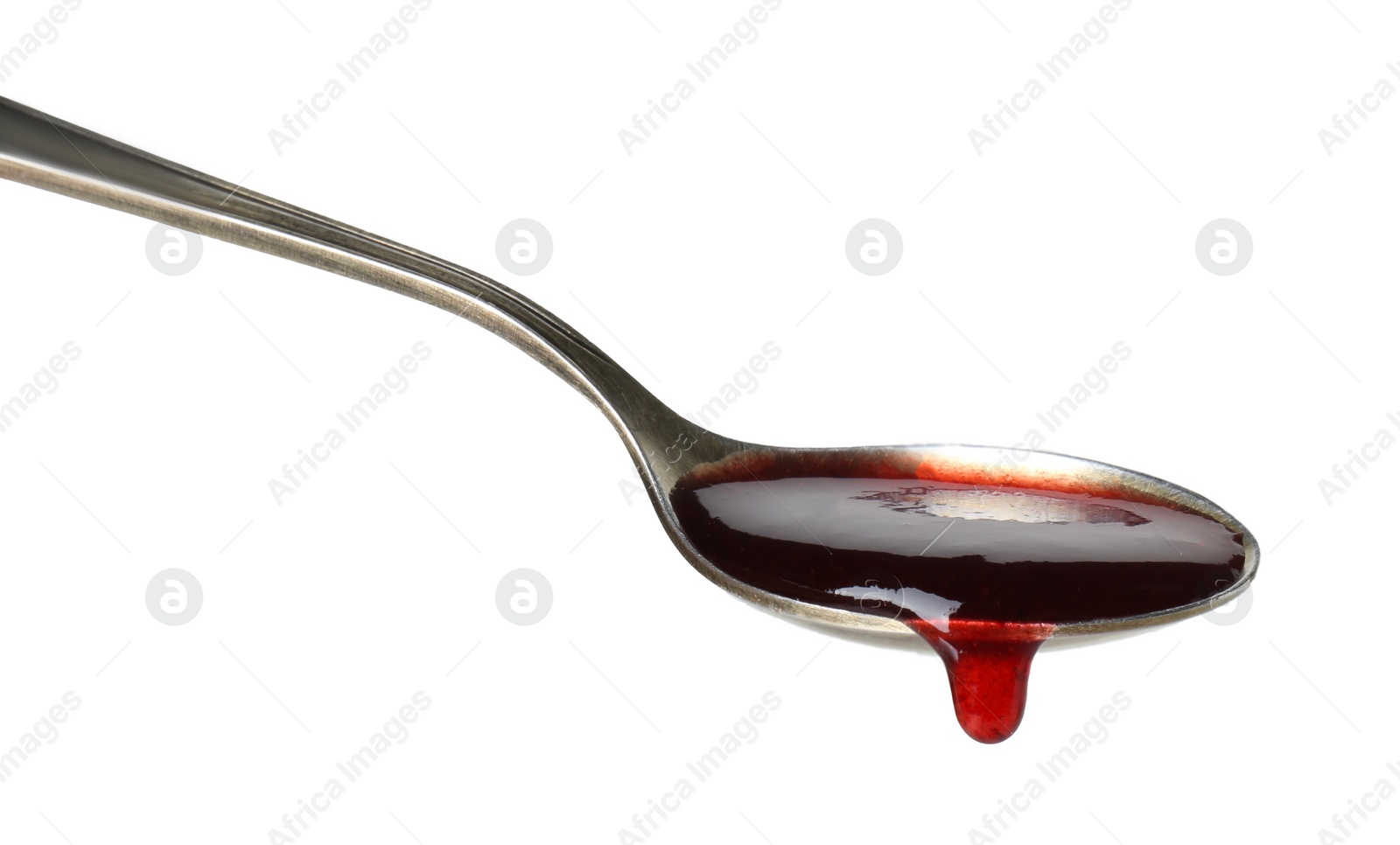 Photo of Spoon with tasty sweet jam isolated on white