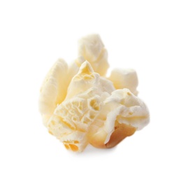 Photo of Delicious salty popcorn on white background