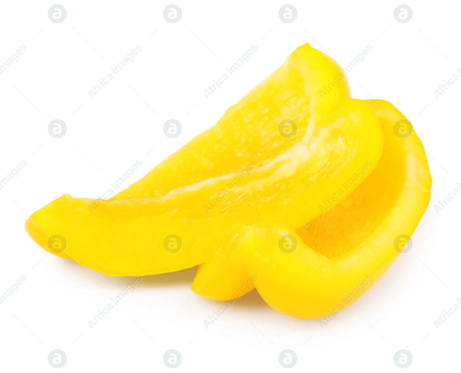 Photo of Slices of yellow bell pepper isolated on white