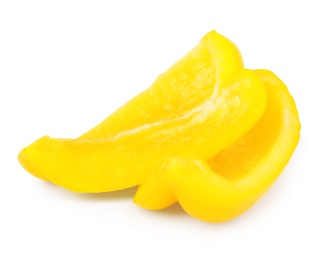 Photo of Slices of yellow bell pepper isolated on white