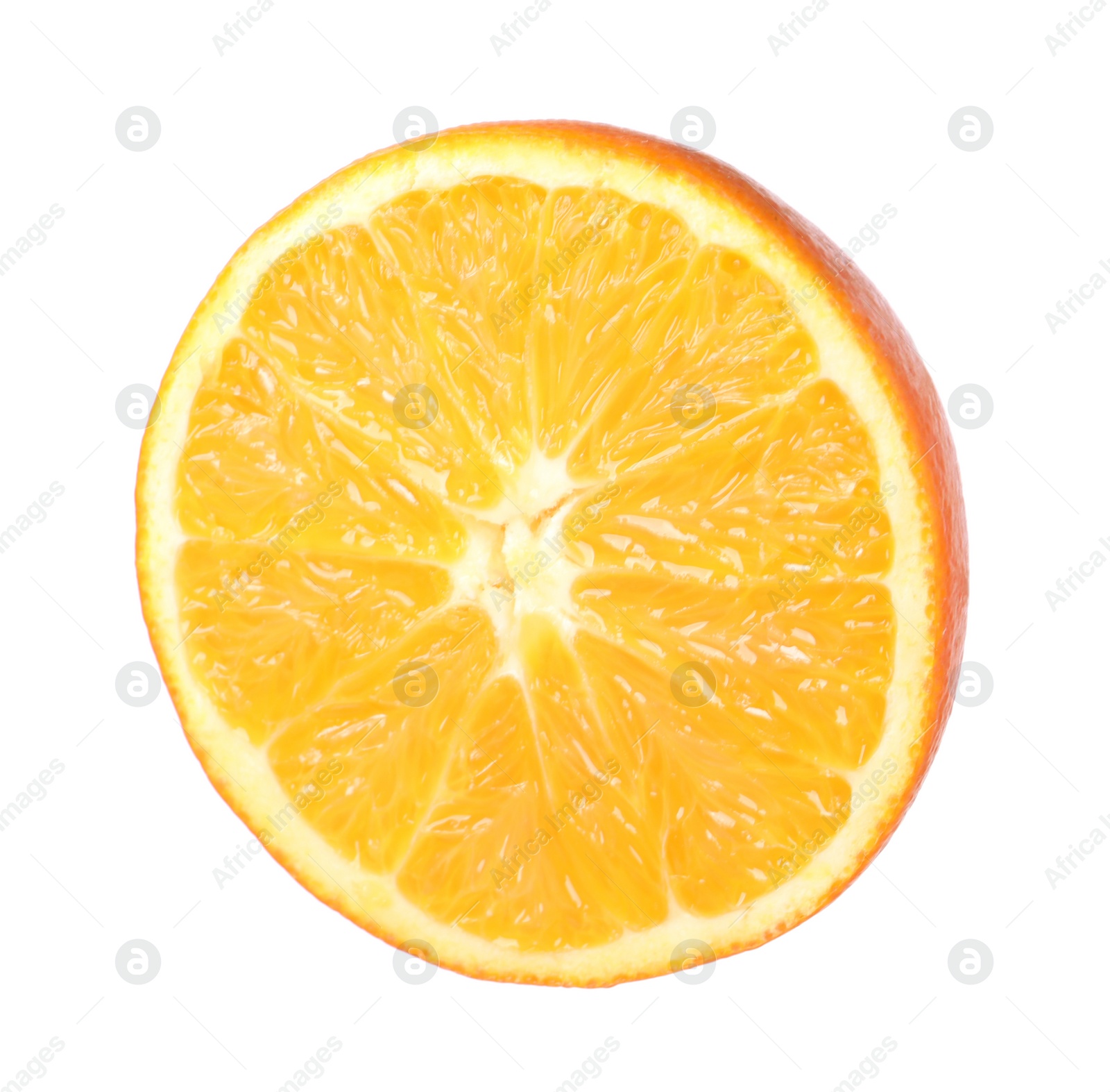 Photo of Citrus fruit. Sliced fresh ripe orange isolated on white