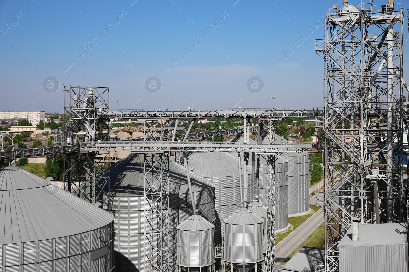 Photo of View of modern granaries for storing cereal grains outdoors