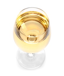 Glass of champagne on white background. Festive drink