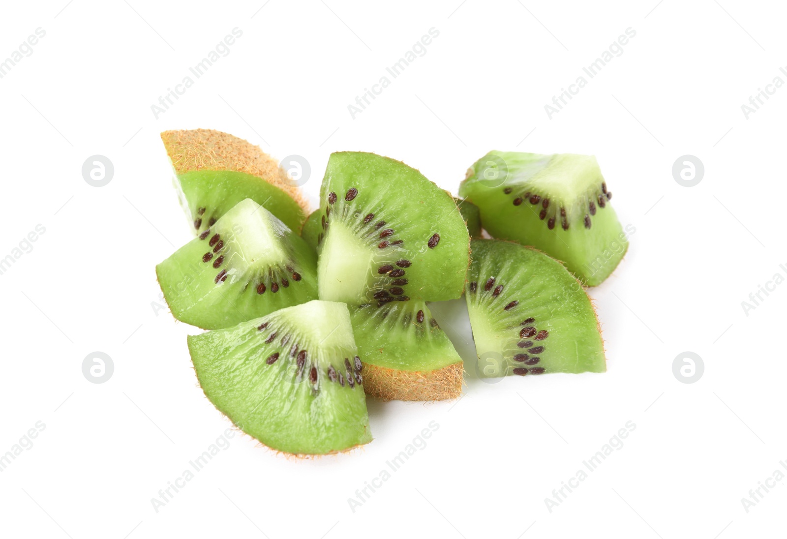 Photo of Cut fresh ripe kiwis on white background