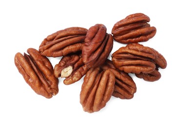 Tasty pecan nuts isolated on white, top view