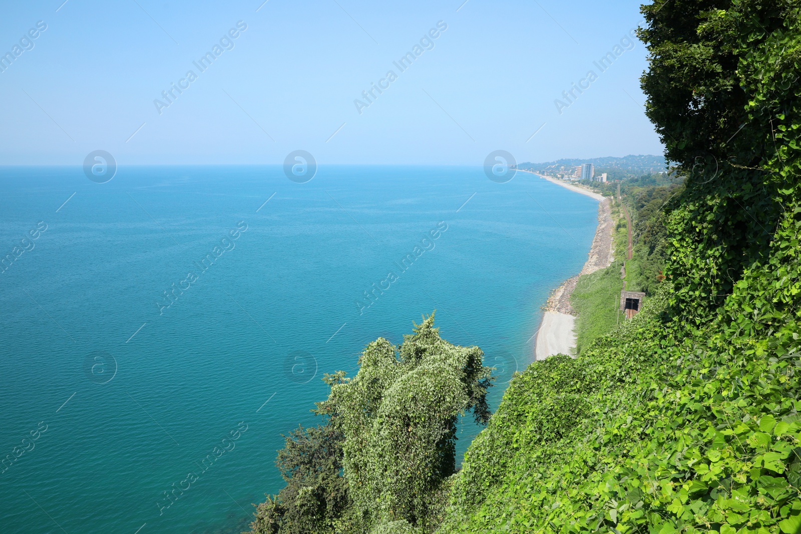 Photo of Picturesque view of green hills and sea