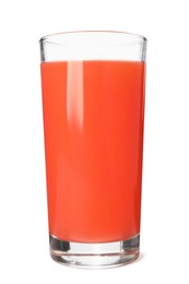 Photo of Tasty fresh grapefruit juice in glass isolated on white