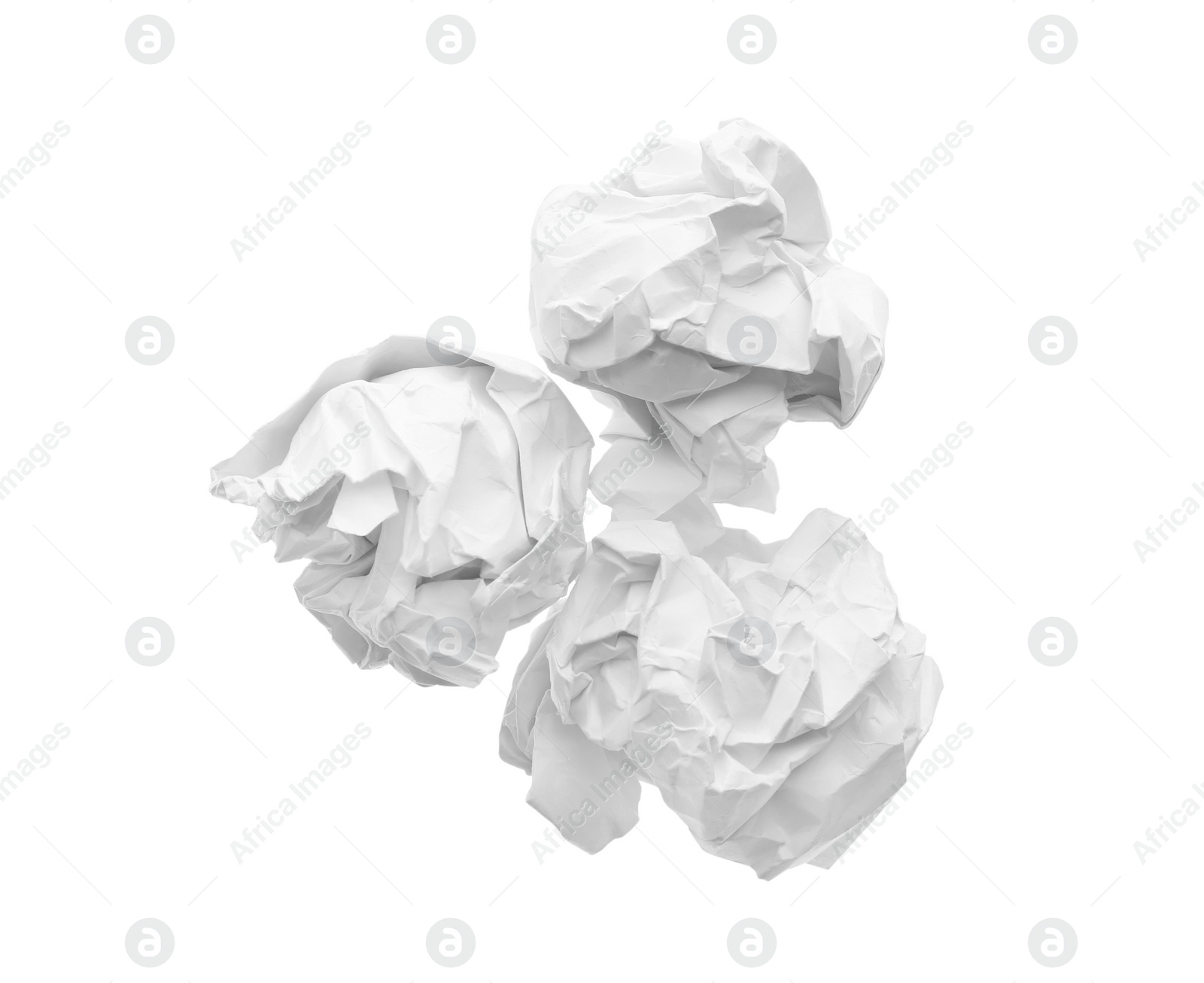 Photo of Crumpled sheets of paper on white background, top view