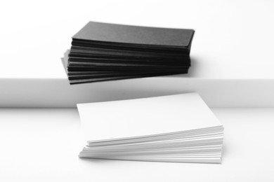 Photo of Business cards on white background. Mockup for design
