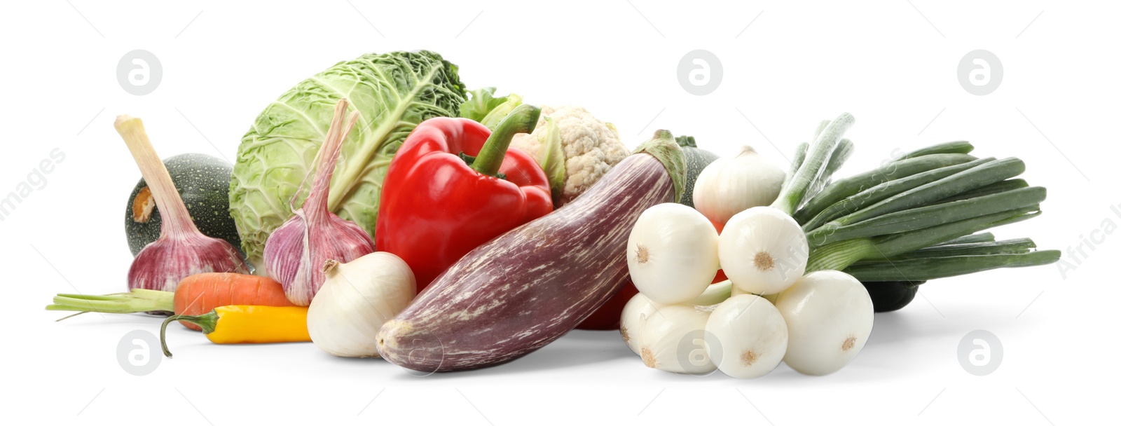 Photo of Different fresh ripe vegetables isolated on white