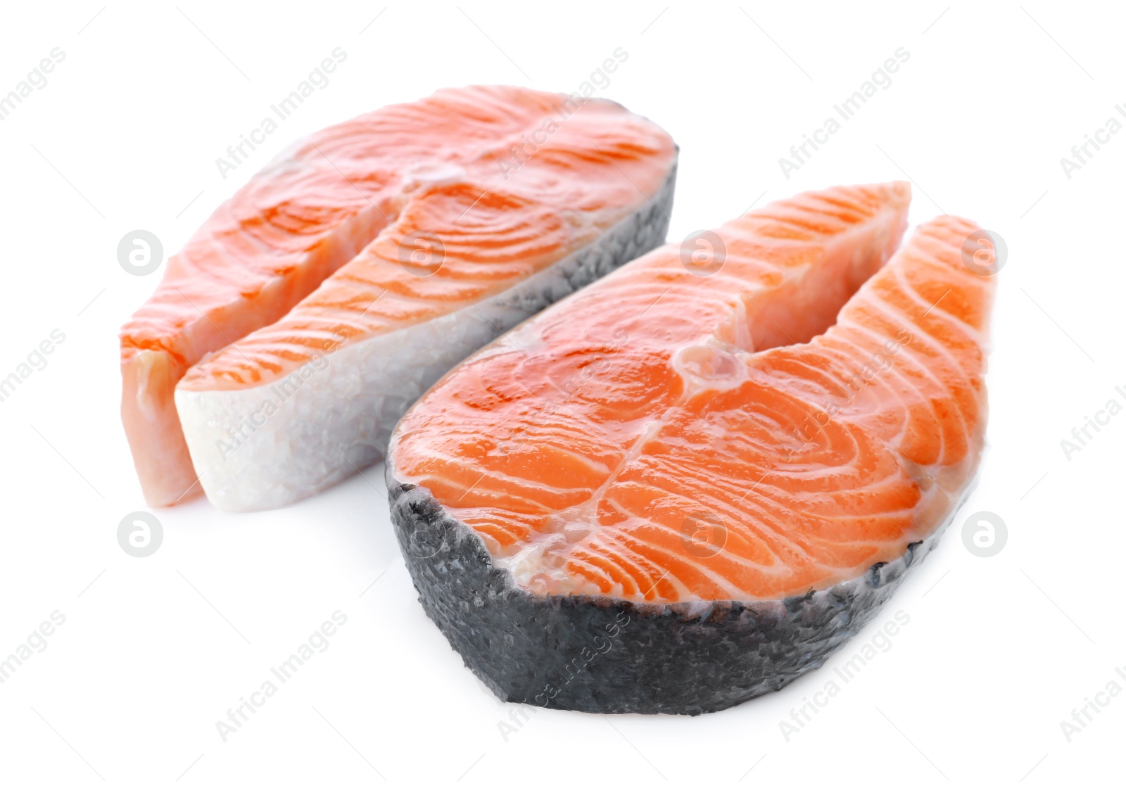 Photo of Fresh raw salmon on white background. Fish delicacy