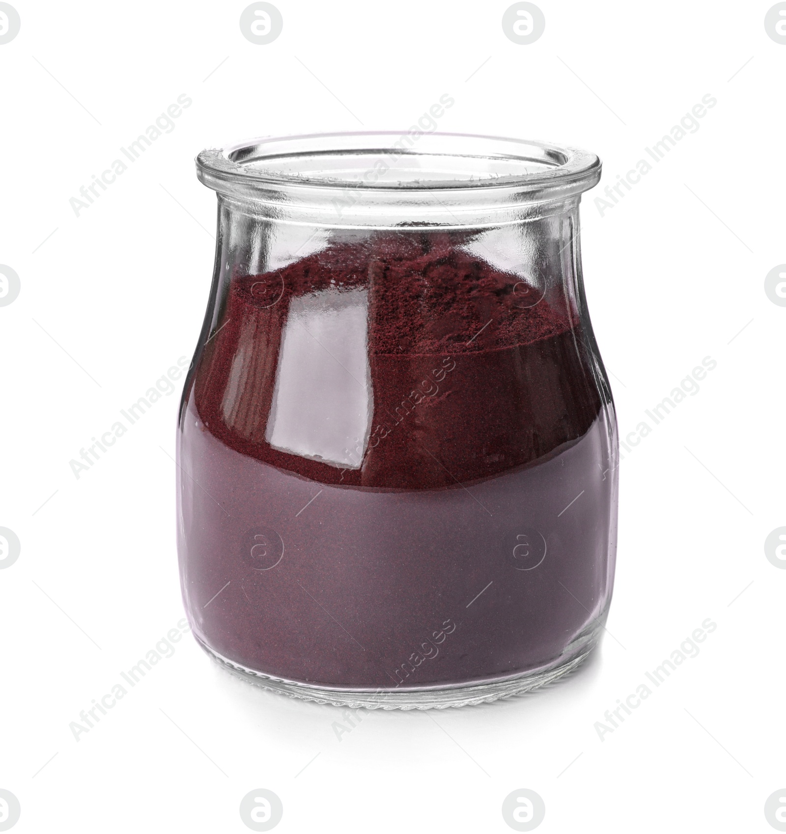 Photo of Jar with acai powder on white background