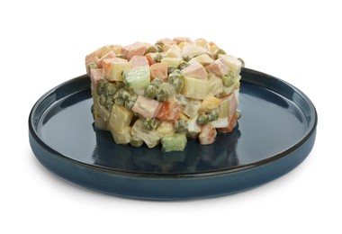 Photo of Delicious russian salad Olivier on white background