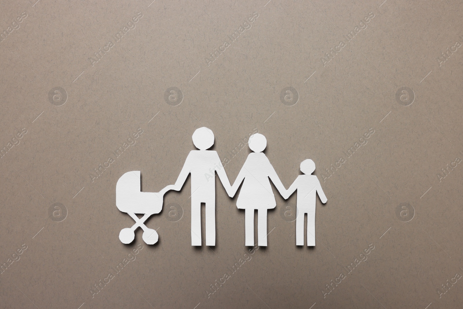 Photo of Paper family figures on light grey background, top view. Insurance concept