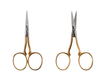 Image of Manicure scissors on white background, top view