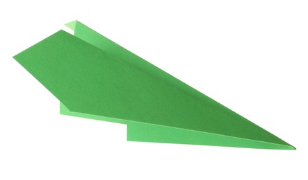 Photo of Handmade green paper plane isolated on white