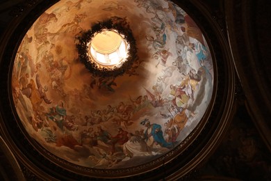 Rome, Italy - February 3, 2024: Beautiful fresco on dome of St. Ignatius of Loyola Church, low angle view